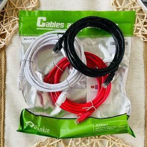 NWOT CAT6 Ethernet 10 feet Cables (3: Red, Black, White)